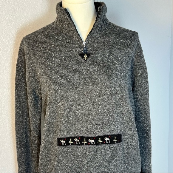 Woolrich Pullover Quarter Zip Onyx Heather Gray Sweater SZ L Gorpcore - Picture 2 of 16